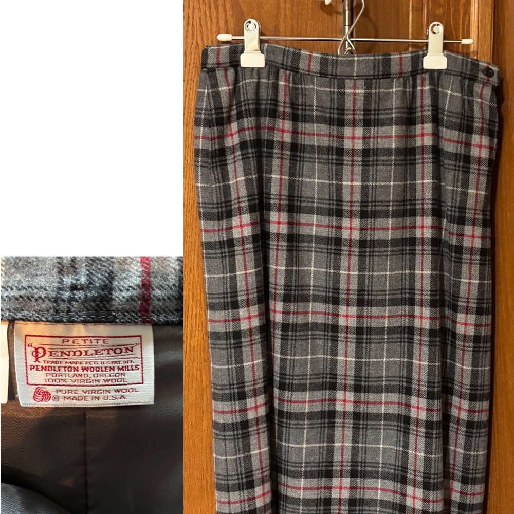 Pendleton Charcoal and Red Plaid Pencil Skirt